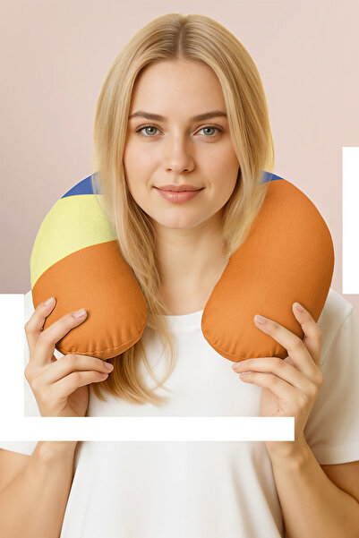Evimde Bambaşka Colorful Geometric Design Neck Pillow - Modern Blue Orange Ye...