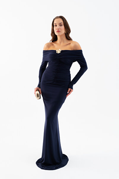 Lafaba Жіноче довге плаття синього кольору з рюшами