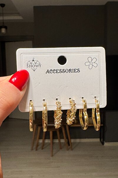 C&E Design Kadın 6'lı Gold Karışık Halka Küpe Seti