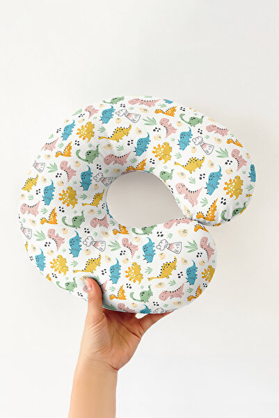 Evimde Bambaşka Pernă de gât din bumbac cu model de dinozaur colorat - Pernă ...
