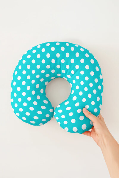 Evimde Bambaşka Polka Dot Pattern Ergonomic Neck Pillow - Modern Turquoise Wh...