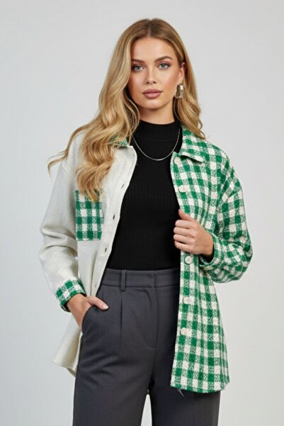 Kübra Tekstil Γυναικείο πράσινο πουκάμισο με μακρυμάνικο καρό σχέδιο, 100% βα...