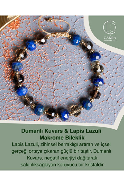 ÇAKRA DOĞAL TAŞ Dumanlı Kuvars & Lapis Lazuli Makrome Bileklik