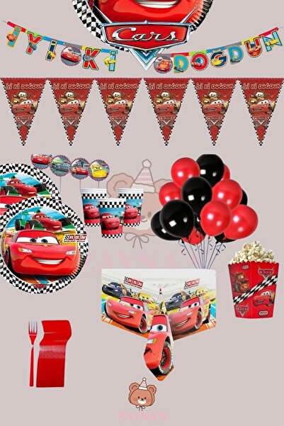 Zayna's Cars Arabalar Temalı Erkek Çocuk Şimşek Mgueen 8 Kişilik Full Set Doğ...