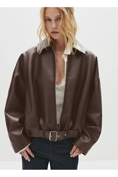 BASEL.CO Jachetă oversize din piele cu detaliu curea Trend Viral