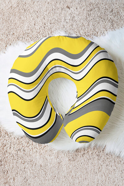 Evimde Bambaşka Pernă pentru gât din bumbac, cu dungi ondulate, galben gri - ...