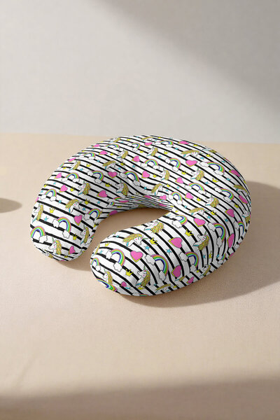 Evimde Bambaşka Pernă pentru gât din bumbac Unicorn Heart - Pernă de călători...