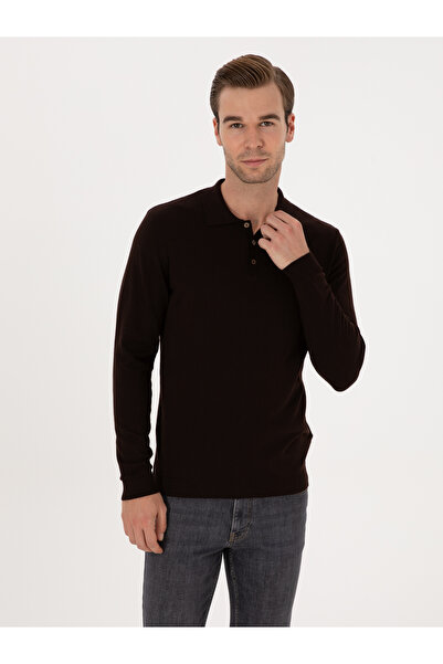 Cacharel Kahverengi Regular Fit Pamuk Karışımlı Polo Yaka Basic Triko Kazak 50318673-VR029