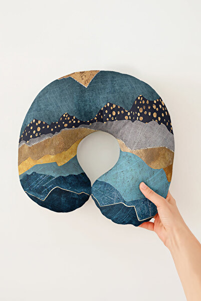 Evimde Bambaşka Modern Mountain Landscape Pattern Neck Pillow - Artistic Blue...