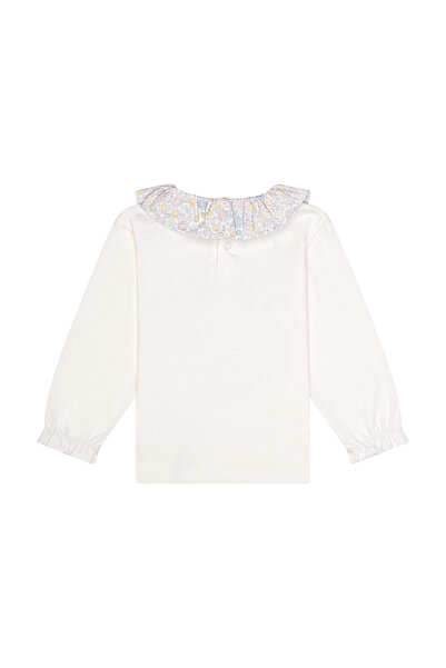 Miny Center Baby Girl Long Sleeve T-Shirt with Ruffle Detail on the Collar