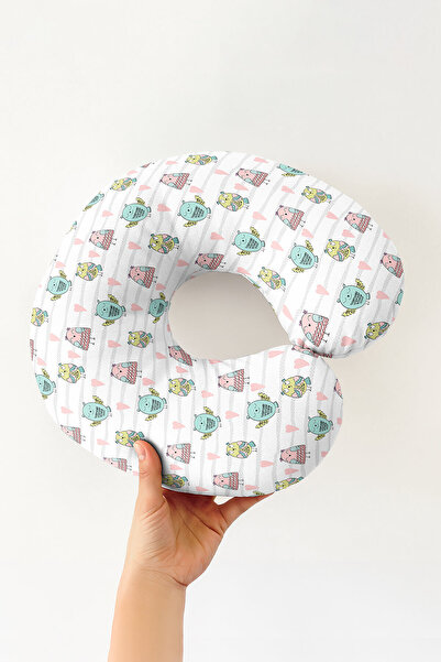 Evimde Bambaşka Pernă de călătorie din bumbac cu model bufniță drăguță - Pernă de călătorie pentru copii și adulți, verde roz pastel