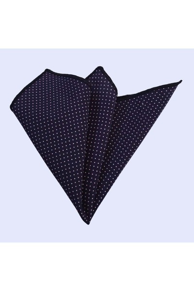 Exve Exclusive Navy Blue with Lilac Polka Dot Patterned Cotton Pocket Accessory Collar Handkerchief