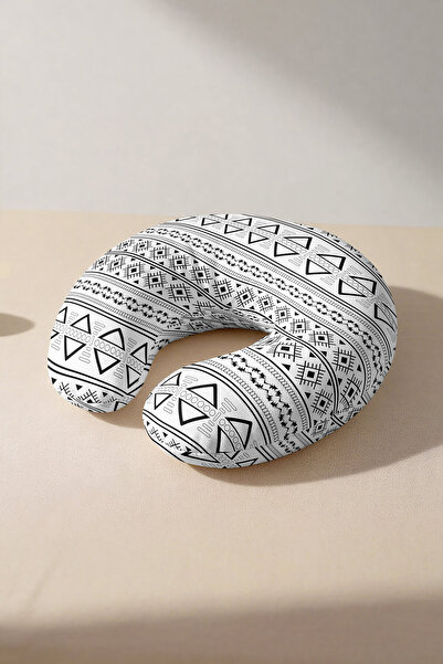 Evimde Bambaşka Pernă ergonomică pentru gât etnică, alb-negru - Pernă de călă...