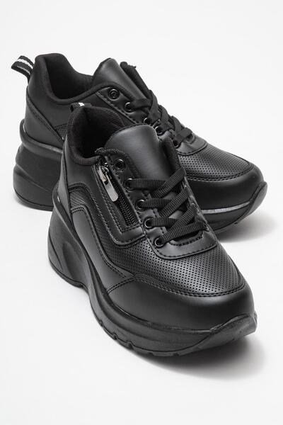 CCWAY AYAKKABI Pantofi sport cu fermoar și șireturi pentru femei; NEGRU MAT