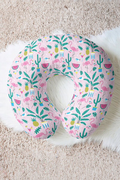 Evimde Bambaşka Pernă pentru gât cu model de ananas flamingo tropical - Pernă...