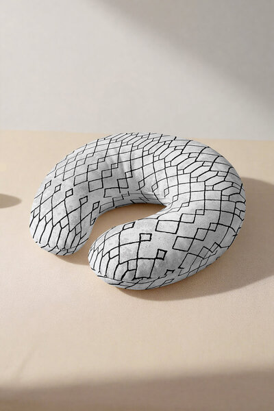 Evimde Bambaşka Pernă pentru gât din bumbac, geometrică, modernă, alb-negru -...