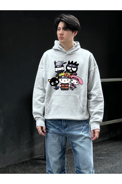 Minga London سويت شيرت رمادي مطبوع عليه ناروتو للجنسين - مينجالدون