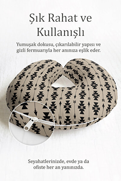 Evimde Bambaşka Етнічна подушка для шиї з візерунком - Геометрична чорно-беже...