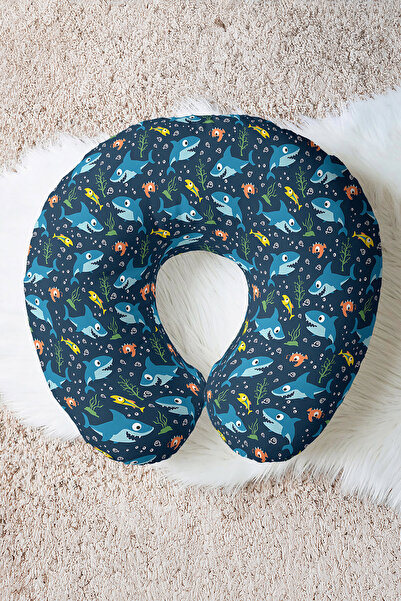 Evimde Bambaşka Pernă pentru gât din bumbac cu model de rechin - Pernă de căl...