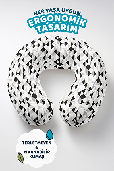 Evimde Bambaşka Geometrijski crno-beli jastuk za vrat od Pamuk dela - moderni...