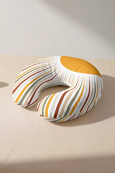 Evimde Bambaşka Pernă ergonomică pentru gât cu dungi retro - Pernă de călătorie modernă, verde portocaliu