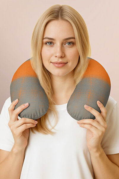 Evimde Bambaşka Orange Gray Modern Striped Ergonomic Neck Pillow - Minimal Co...