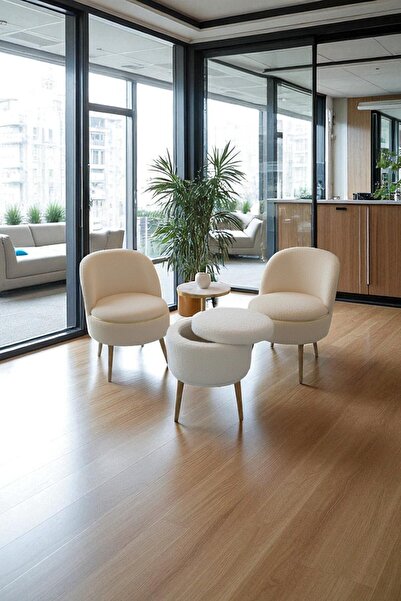 WoodyMaison Mindy Teddy Peluş Berjer ve Puf 3’lü Takım – Salon, Balkon ve Ofi...