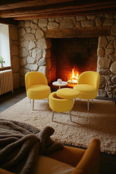 WoodyMaison Mindy Teddy Peluş Berjer ve Puf 3’lü Takım – Salon, Balkon ve Ofi...