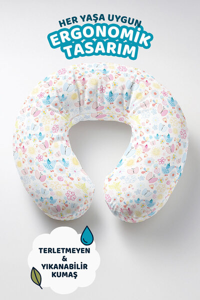 Evimde Bambaşka Prugasto Jastuk za vrat sa dizajnom ptica i cveća - Slatki pu...