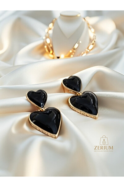 ZERİUM Romantic Elegance Black Heart Dangle Women's Earrings