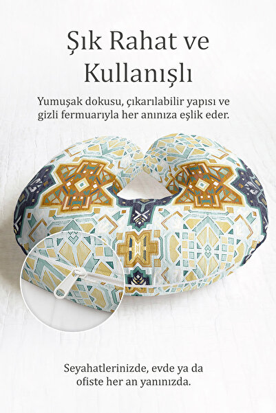 Evimde Bambaşka Etnički dezen Ergonomski jastuk za vrat - Geometrijski motiv ...