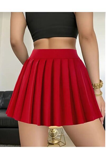 CARABO MODA Yüksek bel pileli mini kloş etek