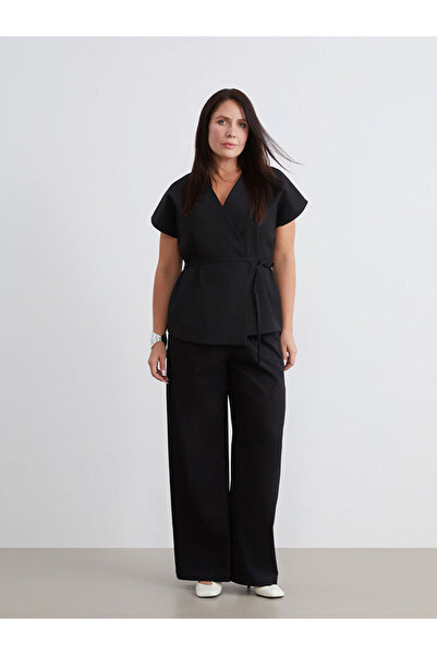 LC Waikiki Black Plus Size Loose Fit Women's Pleated Pants