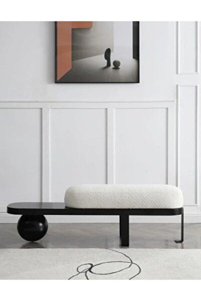 SCY Marivelle Dekoratif Ayaklı Metal Detaylı Rahat Puf Bench Modern Lobi Kolt...