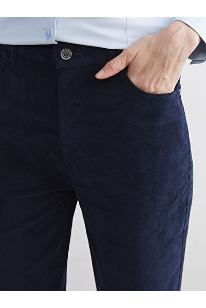LC Waikiki Navy Blue Slim Fit Velvet Women's Trousers
