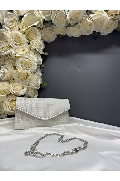 MİOSSA Women's White Glitter Evening Dress Chain Strap Bag