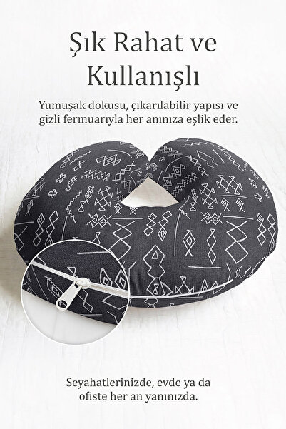 Evimde Bambaşka Etnički dezen Ergonomski jastuk za vrat - Minimalistički geom...