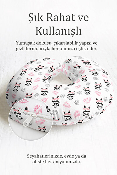 Evimde Bambaşka Panda Sa deznom Pamuk jastuk za vrat - slatki ružičasti i bel...