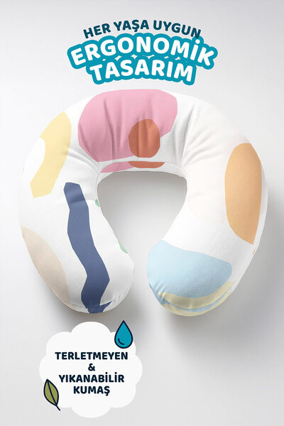 Evimde Bambaşka Pastel Colored Modern Patterned Ergonomic Neck Pillow - Artis...