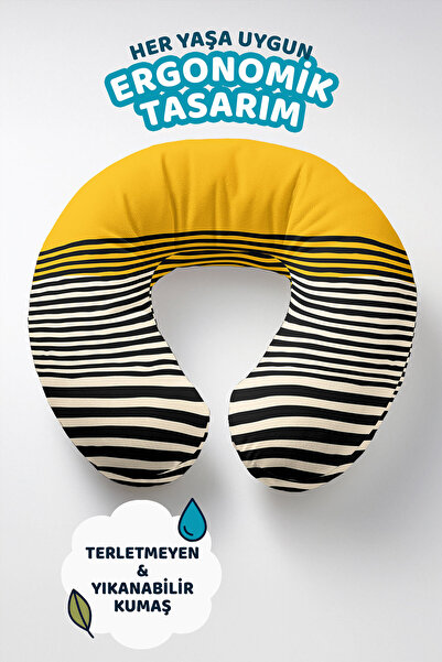 Evimde Bambaşka Pernă ergonomică modernă pentru gât, galbenă cu dungi negre -...