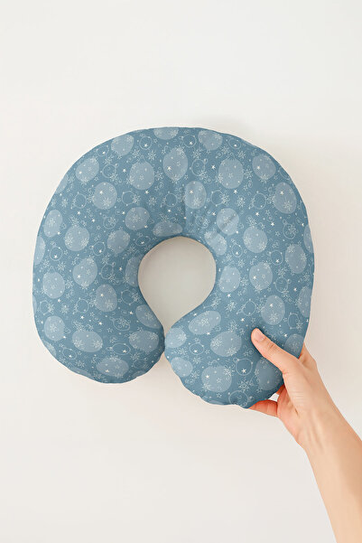 Evimde Bambaşka Winter Themed Star Pattern Ergonomic Neck Pillow - Pastel Blu...