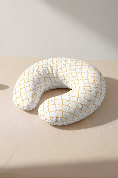 Evimde Bambaşka Geometric Yellow White Neck Pillow - Modern Patterned Cotton ...