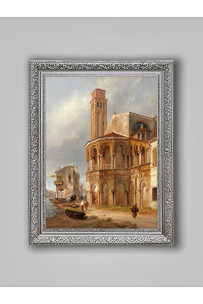 WoodyArts Venice Coastal Cityscape Painting – Gray Antique Frame