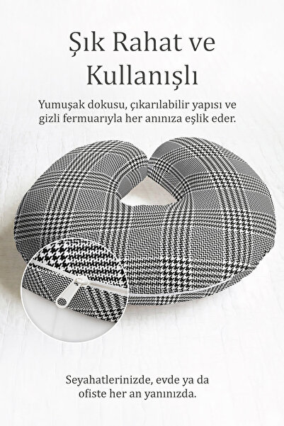 Evimde Bambaşka Karirano Sa deznom Ergonomski jastuk za vrat - Moderni crno-b...