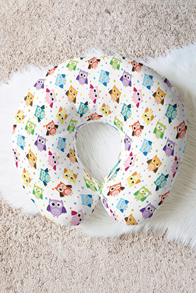 Evimde Bambaşka Pernă pentru gât cu model de bufniță colorată - Pernă de călătorie albă pentru copii și adulți cu figuri drăguțe