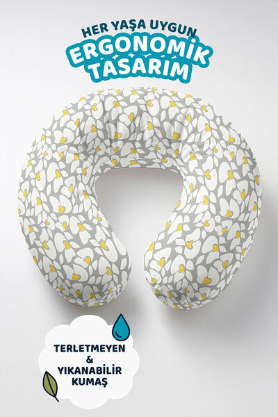 Evimde Bambaşka Cvetni dezen Ergonomski jastuk za vrat - Moderni žuti, sivi, ...