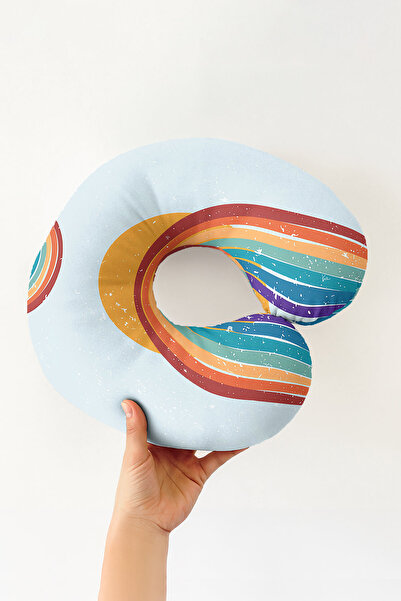 Evimde Bambaşka Pernă pentru gât din bumbac retro curcubeu - Pernă moale de c...