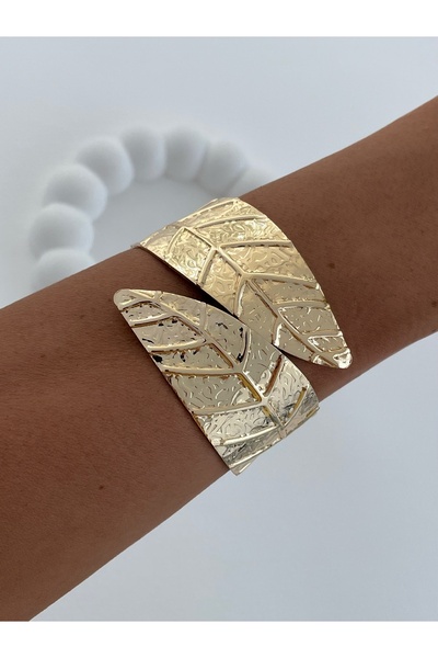 Luparadis Özel Seri Yaprak Tasarım Gold Kelepçe Bileklik