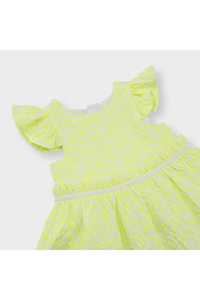 Panço Girl's Yellow Woven Round Neck Dress