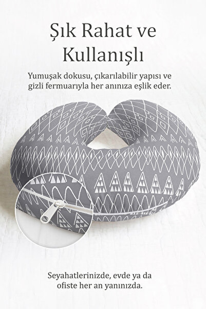 Evimde Bambaşka Etnički Geometrijski dezen jastuk za vrat - moderni sivo-beli...